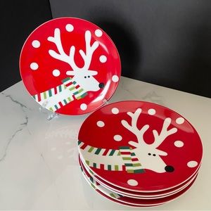 SET of 6 Reindeer 7.5" Plates by Crate&Barrel